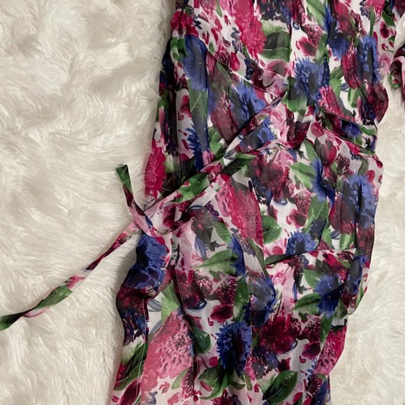 STYLEWE ELENYUN Semi sheer Multicolor Floral Silk Midi Dress with Ivory slip XL - Picture 8 of 16